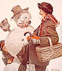 Norman Rockwell Canvas Paintings - Grandfather and Snowman
